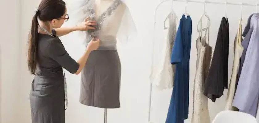 Fabric dress form used for garment display in a small boutique